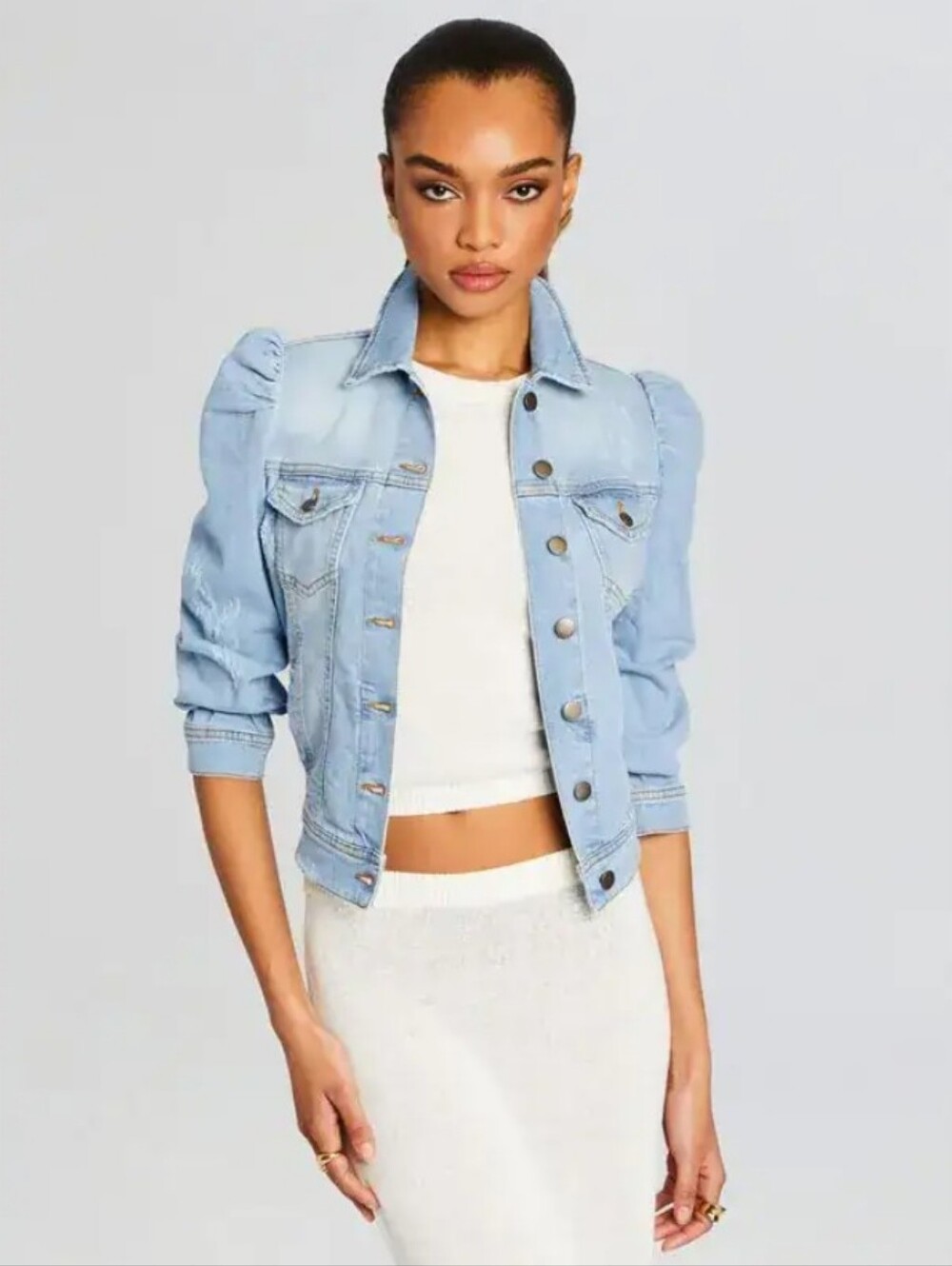 Retrofete Ada Light Wash Denim Jacket Size Large In Light Blue Stone